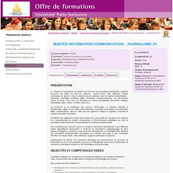 Master Information-Communication : Journalisme (P) - Offre de formation