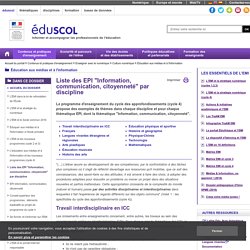 Éducation aux médias et à l'information - Liste des EPI "Information, communication, citoyenneté" par discipline