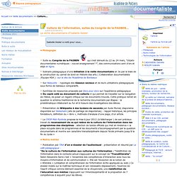 Culture de l’information, suites du Congrès de la FADBEN...- Les Enseignants Documentalistes de l’Académie de Poitiers