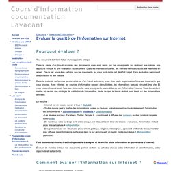 Evaluer la qualité de l'information sur Internet - Cours d'information documentation Lavacant