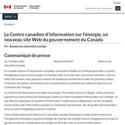 Le Centre canadien d’information sur l’énergie, un nouveau site Web du gouvernement du Canada