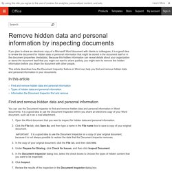 Remove hidden data and personal information by inspecting documents