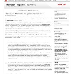 The evolution of knowledge management: lessons learned (Information