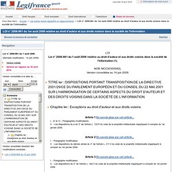 2006-961 du 1er août 2006 relative au droit d'auteur et aux droits voisins dans la société de l'information