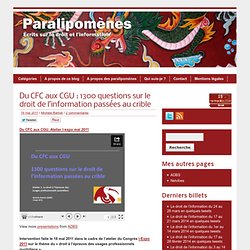 Blog Archive » Du CFC aux CGU : 1300 questions sur le droit de l’information passées au crible