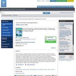 Cloud Computing and Information Policy: Computing in a Policy Cloud? - Journal of Information Technology & Politics - Volume 5, Issue 3