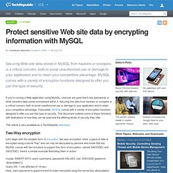 Protect sensitive Web site data by encrypting information with MySQL