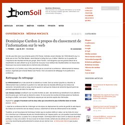 Dominique Cardon sur le classement de l'information sur le web