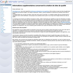 Informations supplémentaires concernant la création de sites de qualité - Google Webmaster Help