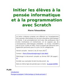 Initier les élèves à la pensée informatique et à la programmation avec Scratch