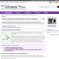 Infothèque - Sélection pour une première culture littéraire à l'école maternelle