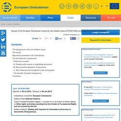 of the European Ombudsman closing her own-initiative inquiry OI/10/2014/RA concerning the European Commission»European Ombudsman