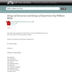 Songs of Innocence and Songs of Experience by William Blake - Full Text Free Book
