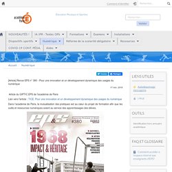 [Article] Revue EPS n° 380 - Pour une innovation et un développement dynamique des usages du numérique