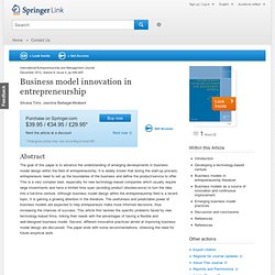 Business model innovation in entrepreneurship