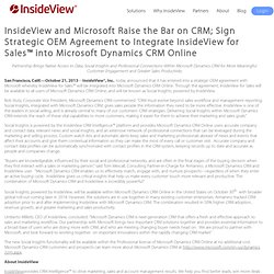 and Microsoft Raise the Bar on CRM; Sign Strategic OEM Agreement to Integrate InsideView for Sales™ into Microsoft Dynamics CRM Online - Insideview