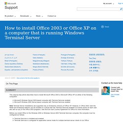 How to install Office 2003 or Office XP on a computer that is running Windows Terminal Server