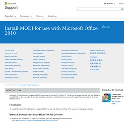 Installez MODI pour une utilisation avec Microsoft Office 2010