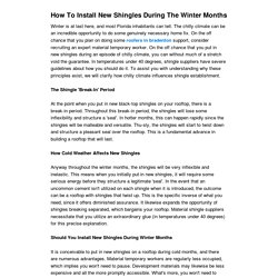 How To Install New Shingles During The Winter Months