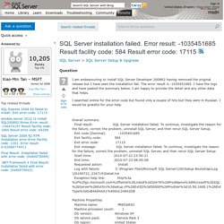 SQL Server installation failed. Error result: -1035451685 Result facility code: 584 Result error code: 17115