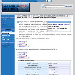 Installation et configuration d'un serveur web Apache 2.2 avec PHP 5 MySQL 5.0 et phpMyAdmin sous windows