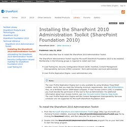 Installing SharePoint Administration Toolkit (Windows SharePoint Services)
