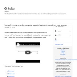 Blog de actualizaciones de G Suite: cree instantáneamente nuevos documentos, eventos, hojas de cálculo y más desde su navegador