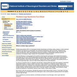 Restless Legs Syndrome Fact Sheet: National Institute of Neurological Disorders and Stroke (NINDS)