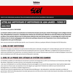 Lettre aux instituteurs et institutrices de Jean Jaurès - Fiches et analyses - SUD éducation