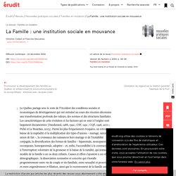 La Famille : une institution sociale en mouvance – Nouvelles pratiques sociales