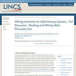 Writing Instruction for Adult Literacy Learners - Full Discussion - Reading and Writing Skills - Discussion Lists