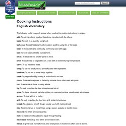 Cooking Instructions Vocabulary - Words in English - Vocabulario de cocinar en inglés