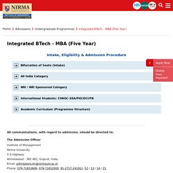 Nirma B.Tech MBA Five Year Integrated Course Admissions 2020