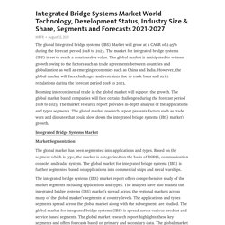 Integrated Bridge Systems Market World Technology, Development Status, Industry Size & Share, Segments and Forecasts 2021-2027 – Telegraph