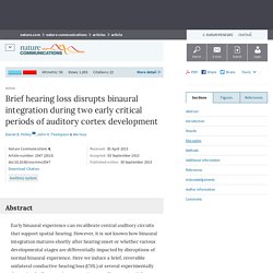 Brief hearing loss disrupts binaural integration during two early critical periods of auditory cortex development : Nature Communications