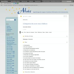 L'intégration des mots venus d'ailleurs