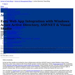 Easy Web App Integration with Windows Azure Active Directory, ASP.NET & Visual Studio