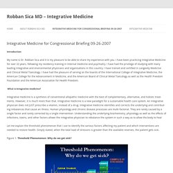 Integrative Medicine for Congressional Briefing 09-26-2007