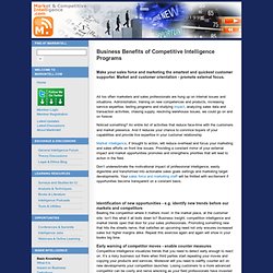 Benefits of Market Intelligence Programs - Market Intelligence, Competitive Intelligence Research from and by Competitive Intelligence Professionals