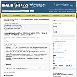 HIGH-INTENSITY CIRCUIT TRAINING USING BODY WEIGHT: Maximum R... : ACSM's Health & Fitness Journal