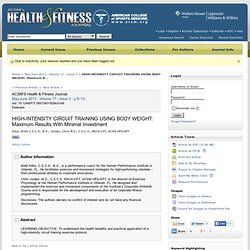 HIGH-INTENSITY CIRCUIT TRAINING USING BODY WEIGHT: Maximum R... : ACSM's Health & Fitness Journal