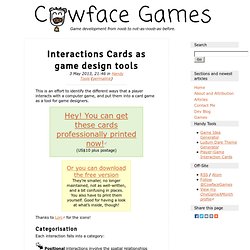 Interactions Cards as game design tools – Handy Tools @ Cowface Games