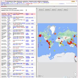 Interaktywna Mapa aktywnych wulkanów i trzęsienia ziemi ostatnich światowych