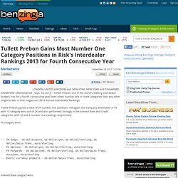 Tullett Prebon Gains Most Number One Category Positions in Risk's Interdealer Rankings 2013 for Fourth Consecutive Year