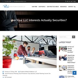 Are Your LLC Interests Actually Securities?