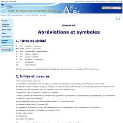 Annexe A3 — Abréviations et symboles