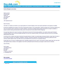 Interior Designer cover letter, sample, example, designing, creative, colours, CV, job application