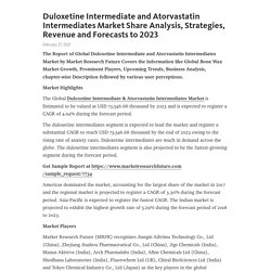 Duloxetine Intermediate and Atorvastatin Intermediates Market Share Analysis, Strategies, Revenue and Forecasts to 2023 – Telegraph