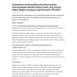 Duloxetine Intermediate and Atorvastatin Intermediates Market Value Chain, Key Factor, Major Region Analysis and Forecasts Till 2023 – Telegraph