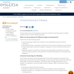Universal Screening: K–2 Reading - International Dyslexia Association